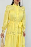 Sarı Uzun Dantel Detaylı Tasarım Elbise