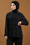 Siyah Bağlamalı Kimono İkili Tesettür Takım