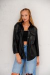 Black Two-Pocket Oversize Faux Leather Shirt