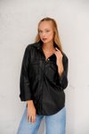 Siyah Çift Cepli Oversize Suni Deri Gömlek