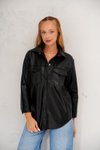 Siyah Çift Cepli Oversize Suni Deri Gömlek