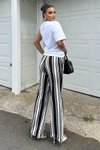 Siyah Çizgili Salaş Rahat Yüksek Bel Pantolon