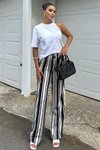 Siyah Çizgili Salaş Rahat Yüksek Bel Pantolon