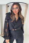 Siyah Dantel Beli Lastikli Pantolon