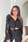 Siyah Dantel Beli Lastikli Pantolon