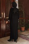 Siyah Düğme Detaylı Triko Tesettür Elbise