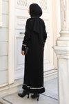 Siyah Manşeti Taş Detaylı Triko Tesettür Elbise