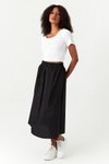 Siyah Midi Beli Lastikli Poplin Etek