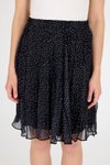 Siyah Midi Puantiyeli Astarlı Şifon Dokuma Etek