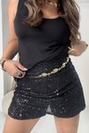 Siyah Mini Payetli Şort Etek