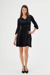 Siyah Mini V Yaka Kolu Volan Detaylı Kadife Elbise
