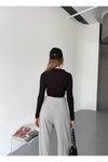 Siyah Ottoman Kumaş Çift Fermuarlı Crop Sweatshirt