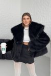Siyah Oversize Kruvaze Yaka Kürk Mont