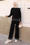 Siyah Şerit Detaylı Triko İkili Tesettür Takım