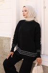 Siyah Şerit Detaylı Triko İkili Tesettür Takım