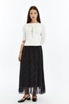 Siyah Uzun Puantiyeli Astarlı Şifon Dokuma Etek