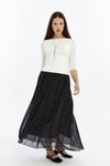 Siyah Uzun Puantiyeli Astarlı Şifon Dokuma Etek