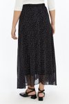 Siyah Uzun Puantiyeli Astarlı Şifon Dokuma Etek
