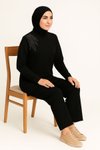 Siyah Zarif Taş Detaylı Tunik Pantolon İkili Tesettür Takım