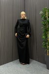 Siyah Zeyna Kol Tüylü Tesettür Abiye Elbise