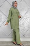 Yeşil Desen Kombinli İkili Tesettür Takım