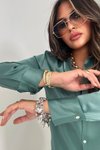 Yeşil Kalın Saten Gömlek