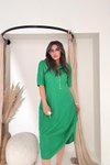 Yeşil Midi Poplin Dik Yaka V Dekolte Elbise