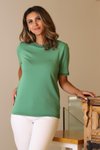Yeşil Sıfır Yaka Kısa Kollu Yeşil Triko Bluz