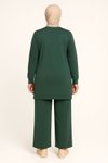 Yeşil Şık Zarif Kuş Taş Detaylı Ve Bisiklet Yaka Tunik Pantolon İkili Tesettür Takım