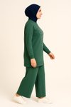 Yeşil Zarif Önü Taş Detaylı Ve Bisiklet Yaka Tunik Pantolon İkili Tesettür Takım