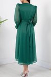Zümrüt Yeşili Midi Kruvaze Simli Elbise