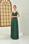 Zümrüt Yeşili Uzun Askılı Abiye Elbise