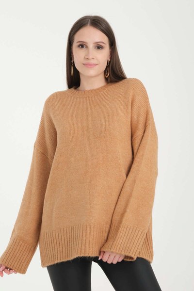 Bej Oversize Basic Uzun Kazak