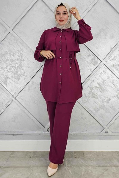 Burgundy Two-Piece Tie-Waist Modest Set