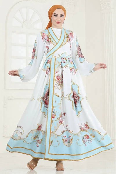 Ecru Belted Wrap Modest Dress