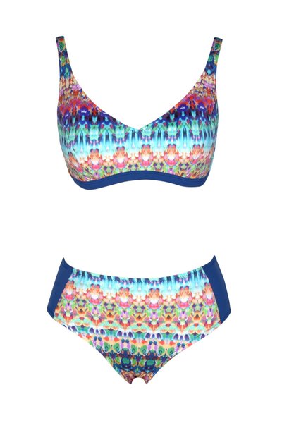 Mavi Etnik Desenli Toparlayıcı Askılı Bikini Takım