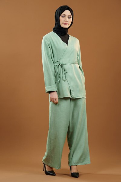 Mint Bağlamalı Kimono İkili Tesettür Takım