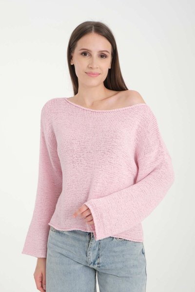 Pembe Düşük Omuz Oversize Kazak