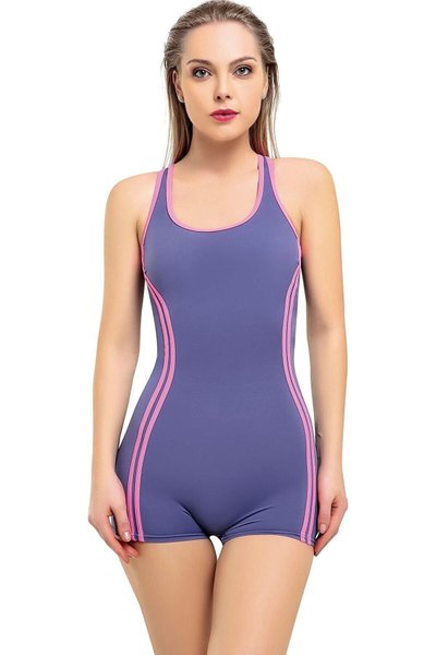 Powder Pink Striped Detail Swimsuit with Shorts