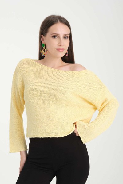 Sarı Düşük Omuz Oversize Kazak