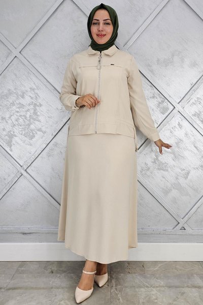 Stone Detailed Ruched Two-Piece Modest Set