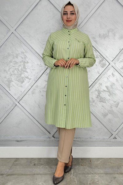 Green Brooched Striped Linen Shirt