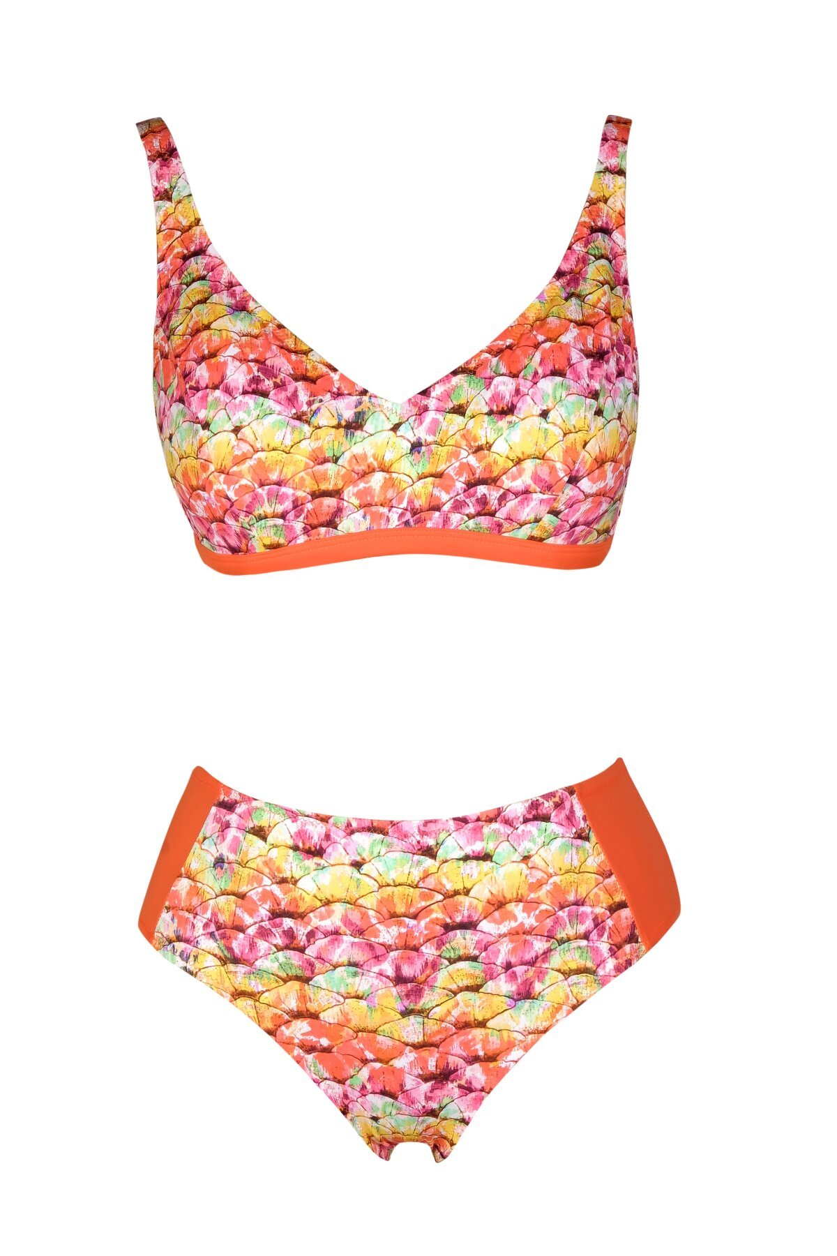 Turuncu Desenli Toparlayıcı Askılı Bikini Takım - Endeep