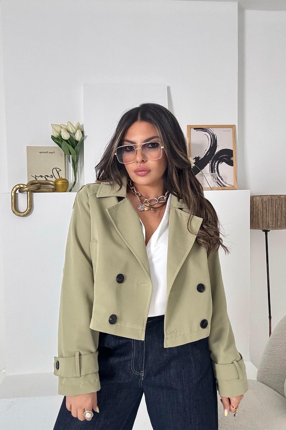 Açık Haki Kısa Trençkot - Sohotique By P