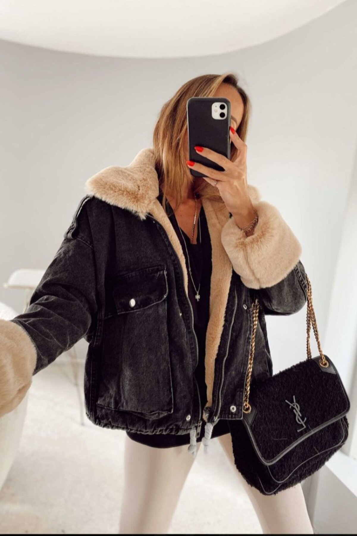 Antrasit Denim İçi Full Kürklü Mont - BK BOUTİQUE