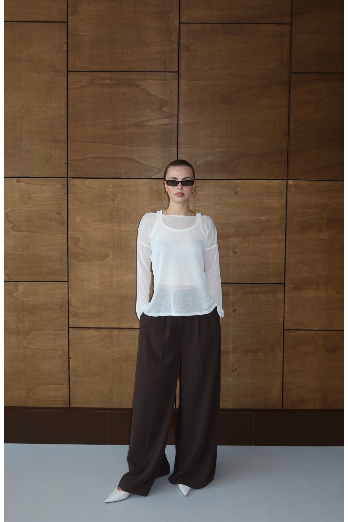 Sheer Sweater with White Tank Top - LOISY