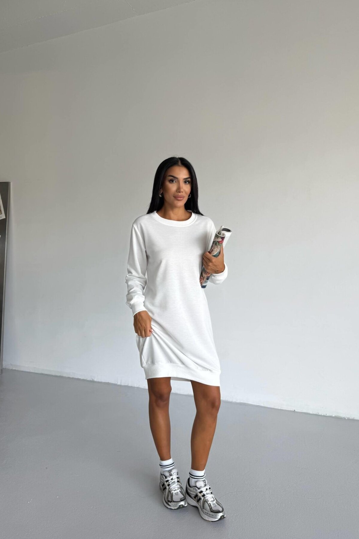 White Mini Yarn Dress - RAWEA FASHİON