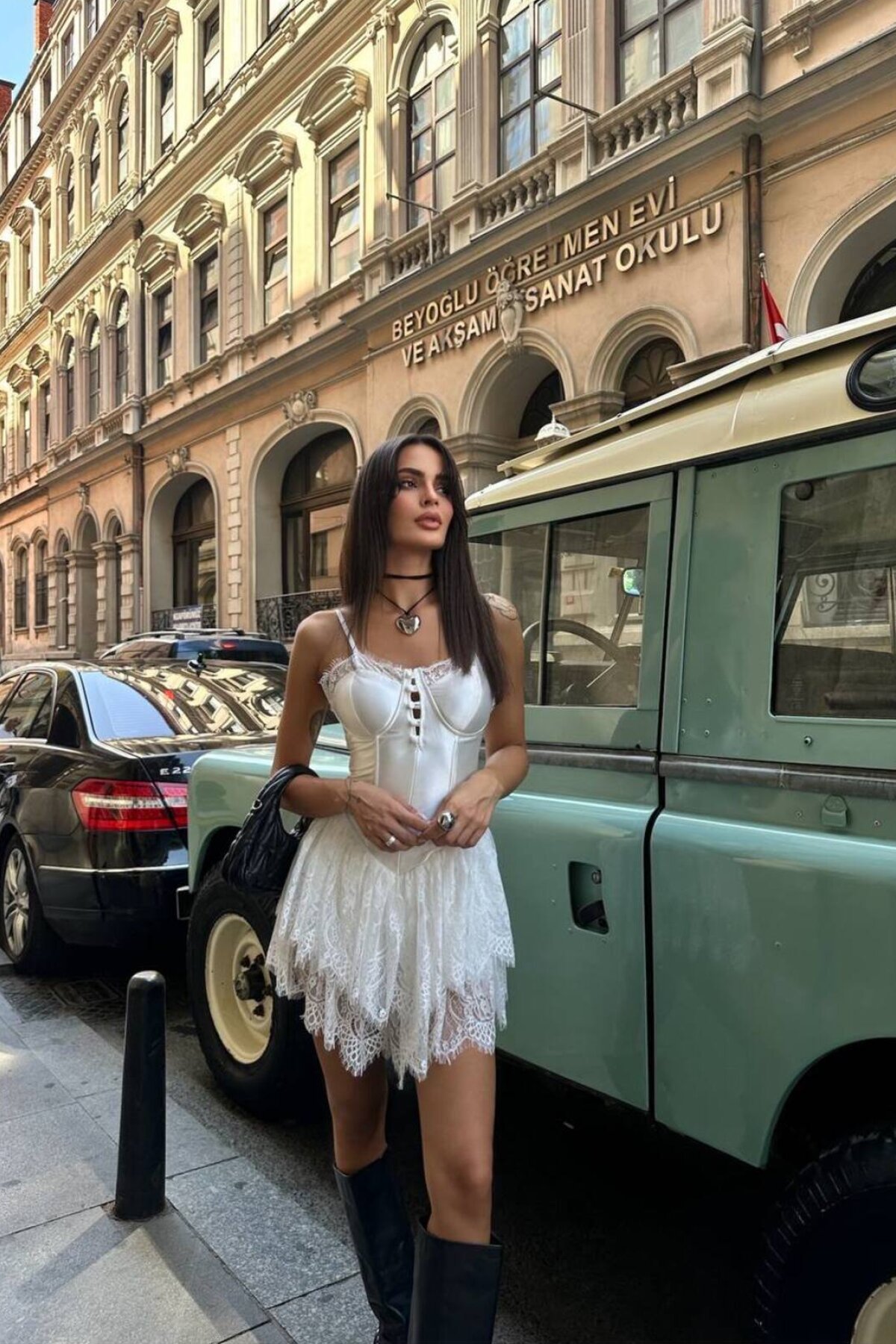 White Mini Premium Lace Detailed Strappy Piped Shorts Evening Dress - VİSKALİ