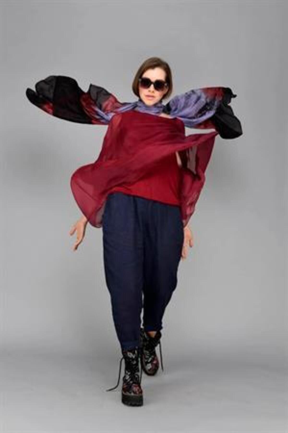 Bordo İtalyan Yarasa Kollu İpek Bluz - EREN STYLE