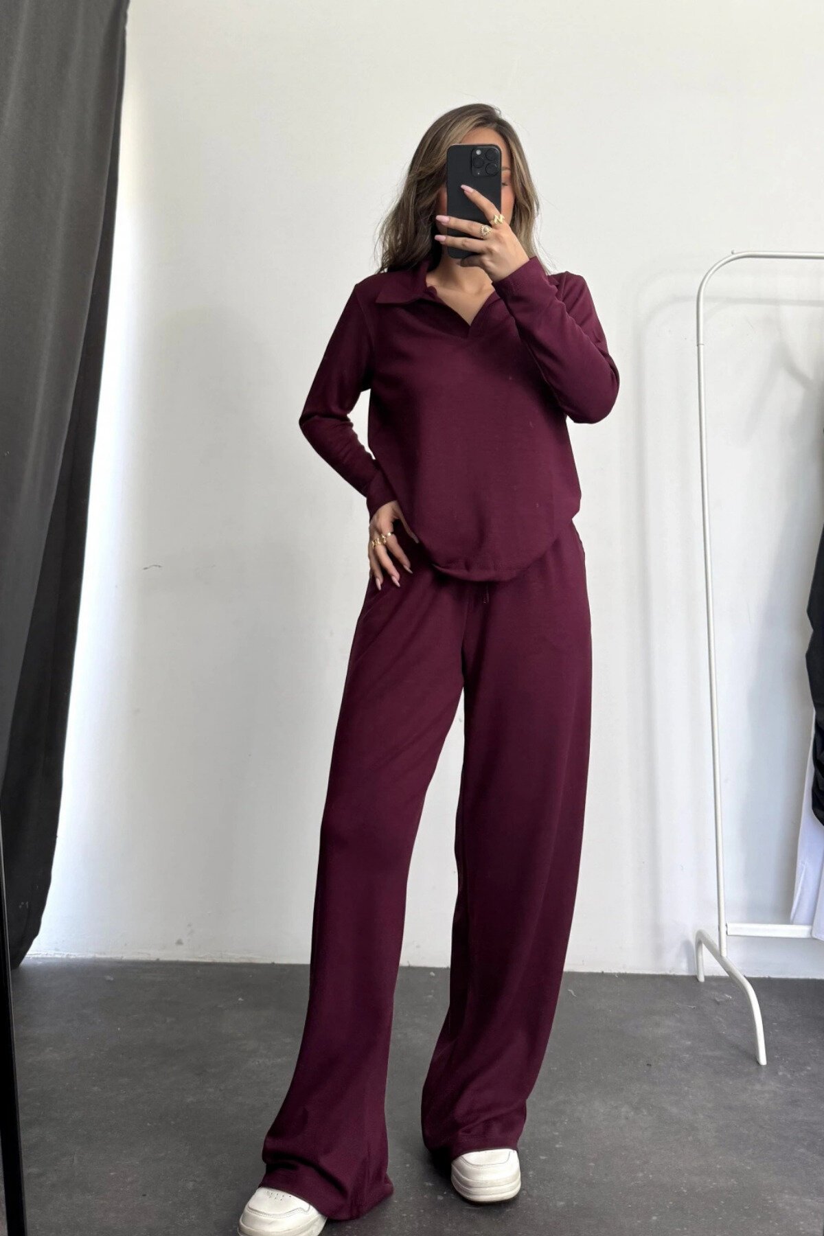 Bordo Polo Yaka Modal Kumaş İkili Takım - MOZENA